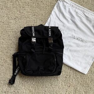 Michael Kors Black Nylon Backpack with Silver Accents